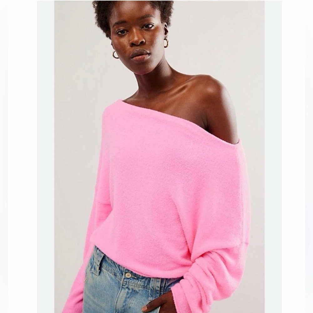 Free People FP One Hot Pink Cropped Boxy Sweater Size S